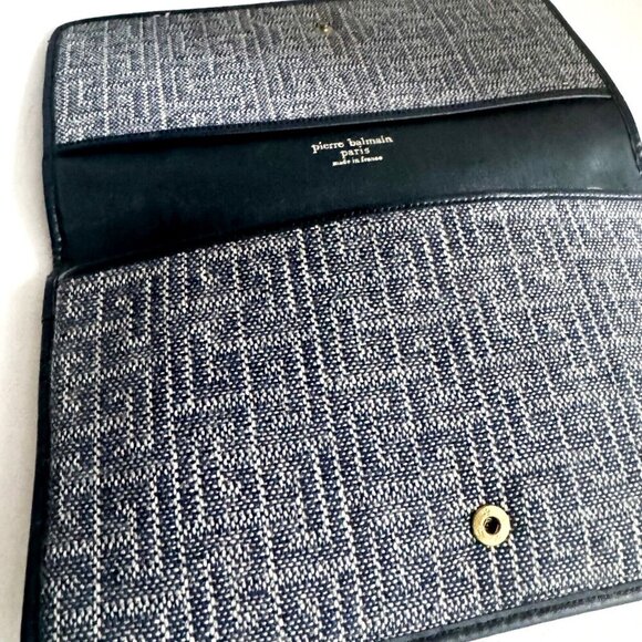 Vintage Pierre Balmain Navy Blue Canvas Envelope Clutch - Picture 5 of 8